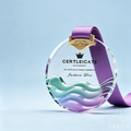 Custom Round Crystal Medal With Gradient Wave Pattern