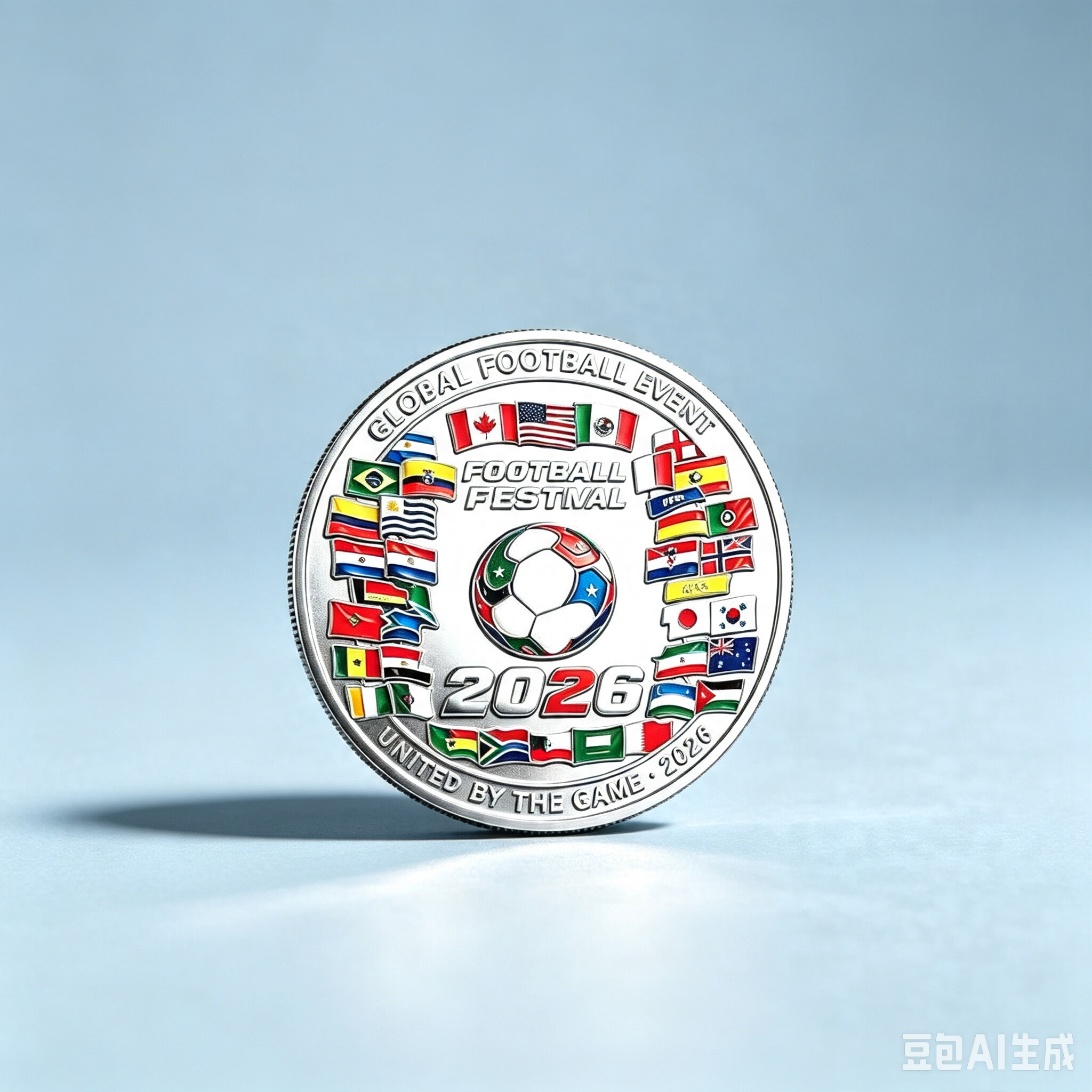 تخصيص عملة تحدي تذكارية تحت عنوان كرة القدم بأعلام دول متعددة لكأس العالم 2026